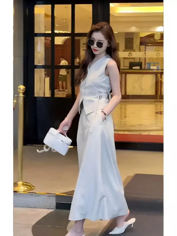 French temperament waisted vest top high waisted mid length half body skirt two piece suit female 2024 summer new