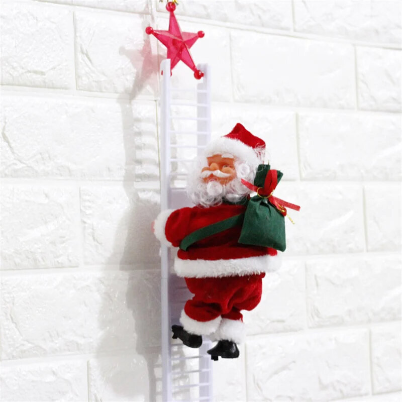 Regalo de Navidad, muñeco de Papá Noel, escalera de escalada con música eléctrica, adornos de adorno para árbol de Navidad para el hogar, regalos de Año Nuevo para niños