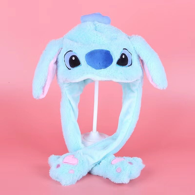 Sombrero de salto en movimiento de oreja de felpa brillante de conejo de Disney Stitch, divertido sombrero de conejito en movimiento de oreja brillante, Cosplay de fiesta de navidad