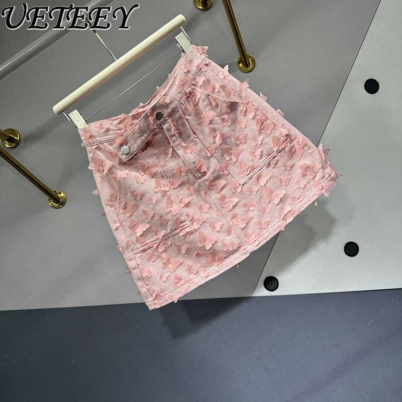 Sommer koreanischen Stil A-Linie süße rosa Hüfte kurzen Rock Frauen Design schicke dünne schlanke Jeans-Miniröcke mit hoher Taille