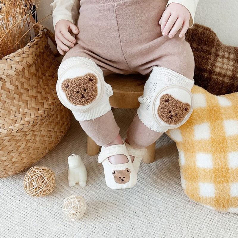 Bantalan lutut kartun bayi 2023, Legging bantalan penghangat kaki pelindung balita merangkak katun jaring