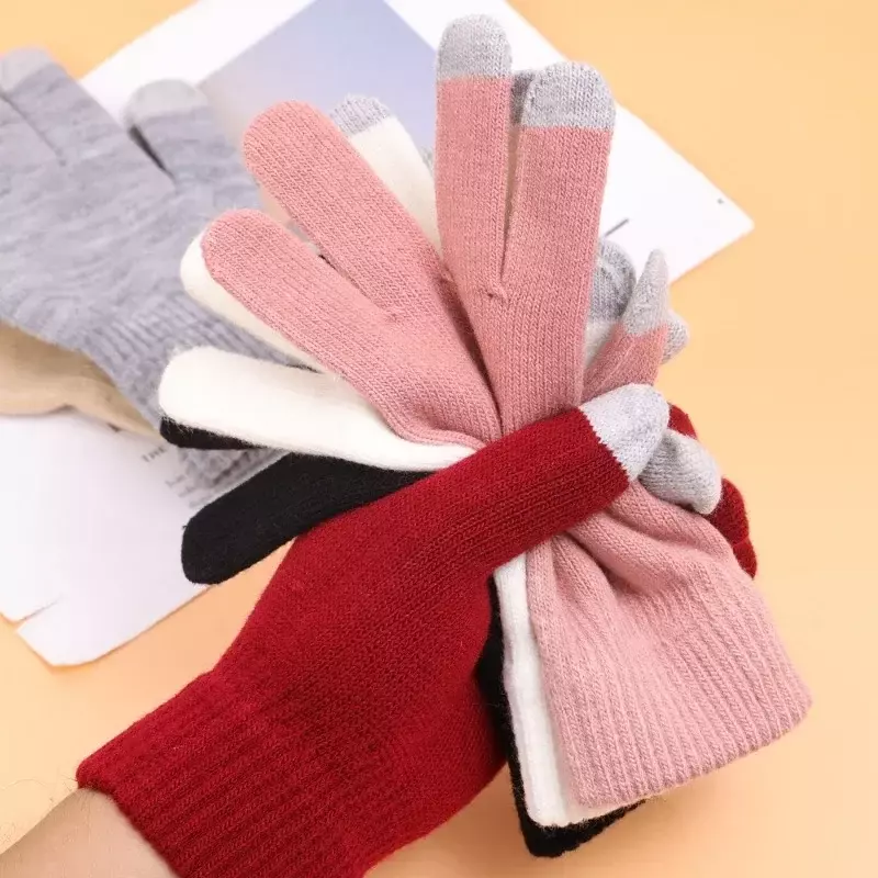 Warm Knitted Gloves Autumn Winter Women Men Solid Color Fashion Gloves High Quality Outdoor Thicken Windproof Gloves Simple Gift