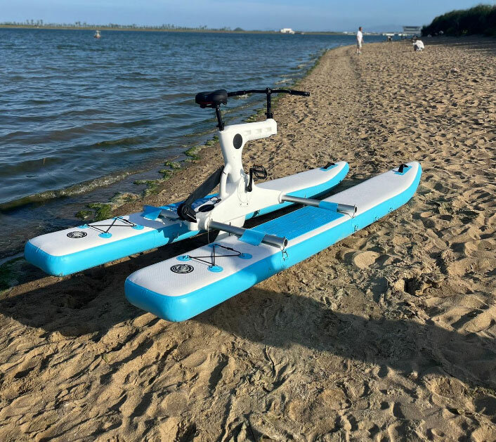 Inflável portátil flutuante bicicleta pedal barco com esteira, água jogar equipamentos