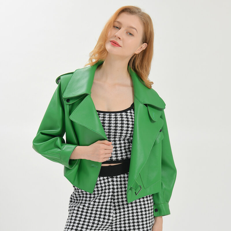 Jaqueta de couro genuíno feminino casaco de pele carneiro real 2019 primavera nova moda jaqueta de couro real