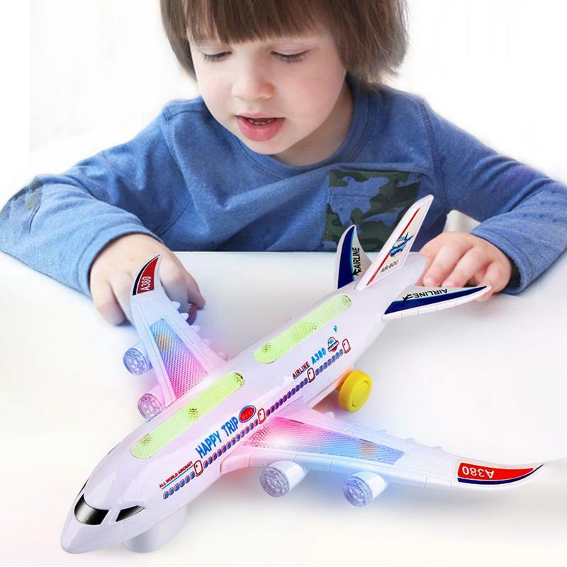 Brinquedo de avião movido a fricção com luz e som para crianças, ação Bump and Go, avião montado DIY para meninos e meninas, 3