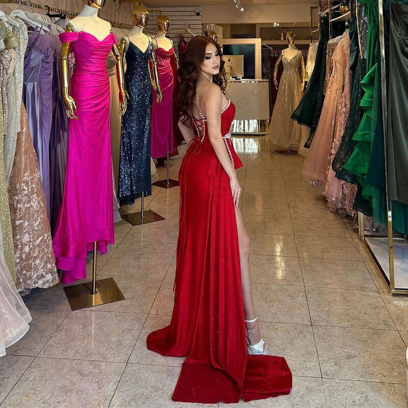 2024 seksowna damskie suknie wieczorowe syrenka bez rękawów z wysokim rozciętem satynowa plisowana księżniczka suknie na bal maturalny modna celebrytka Cocktai
