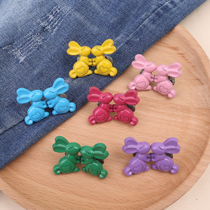 2Pcs Reusable Metal Buttons Rabbit Snap Fastener Pants Pin Retractable Button Sewing-on Buckles Jeans Perfect Fit Reduce Waist