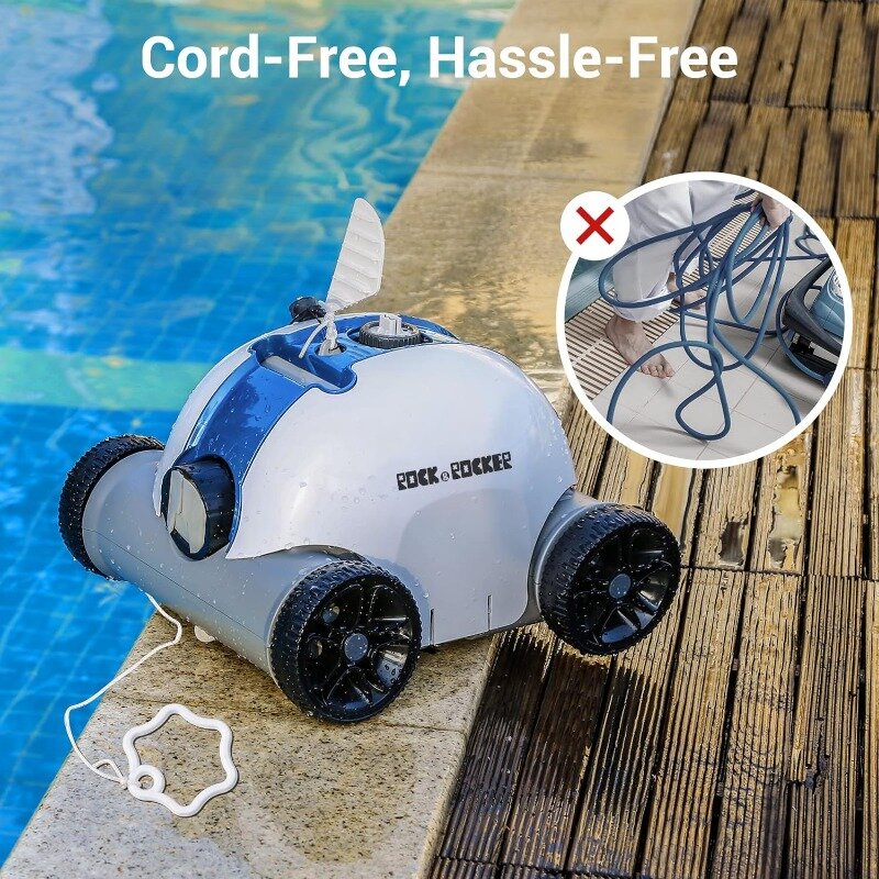 Rock&Rocker Cordless Robotic Pool Cleaner, Automatic Pool Vacuum with 60-90 Mins Working Time, Rechargeable Battery