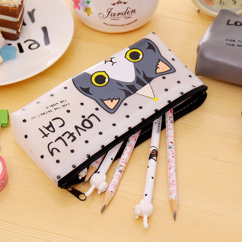 カワイイ-女の子のための猫の描画鉛筆バッグ,かわいいシリコン防水ペンシルケース,韓国の文房具,事務用品