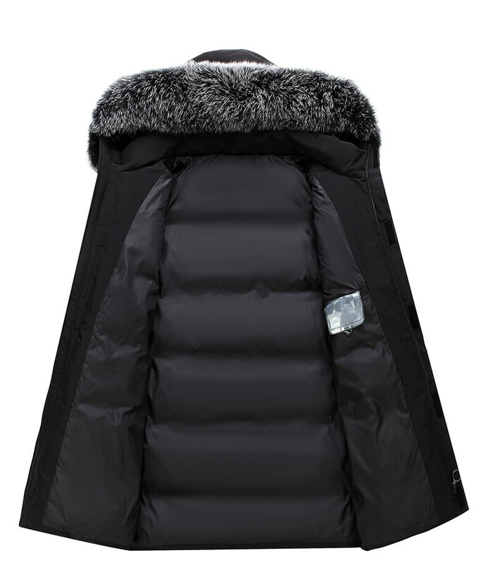 Abrigo informal con capucha para hombre, chaqueta con relleno de plumas de ganso blanco, longitud media, impermeable, alta calidad, Invierno