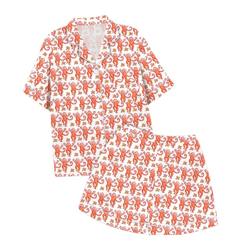 Süße Pyjamas für Frauen 2 Stück Set Roller Kaninchen Grafik druck Shirt und Shorts Pyjama Set Kurzarm Affe adrette Nachtwäsche