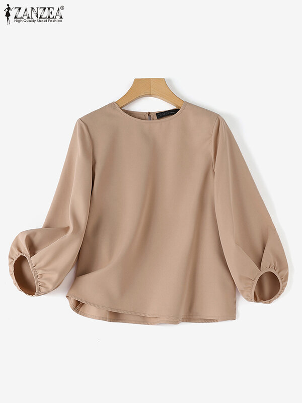 2024 ZANZEA Fashion Women O Neck 3/4 Sleeve Blouse Elegant Solid Work Shirt Casual Loose Party Tunic Tops Stylish Blusas Chemise