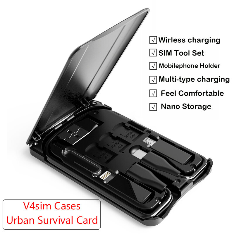 Cargador inalámbrico universal con estuche de accesorios para móvil, bolsa de almacenamiento portátil, accesorios de telefonía para supervivencia urbana, cable de datos multifunción, adaptador USB