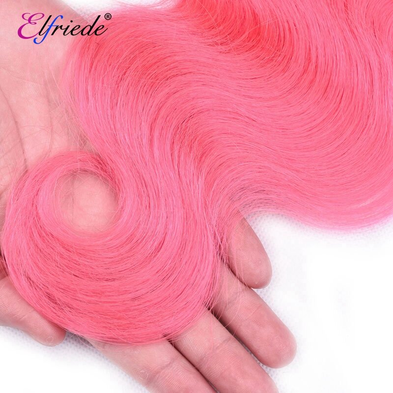 Elfriede # Roze Body Wave Gekleurde Haarbundels Met Frontale Braziliaanse Mensenhaar Naai-In Inslag 3 Bundels Met Kant Frontale 13X4