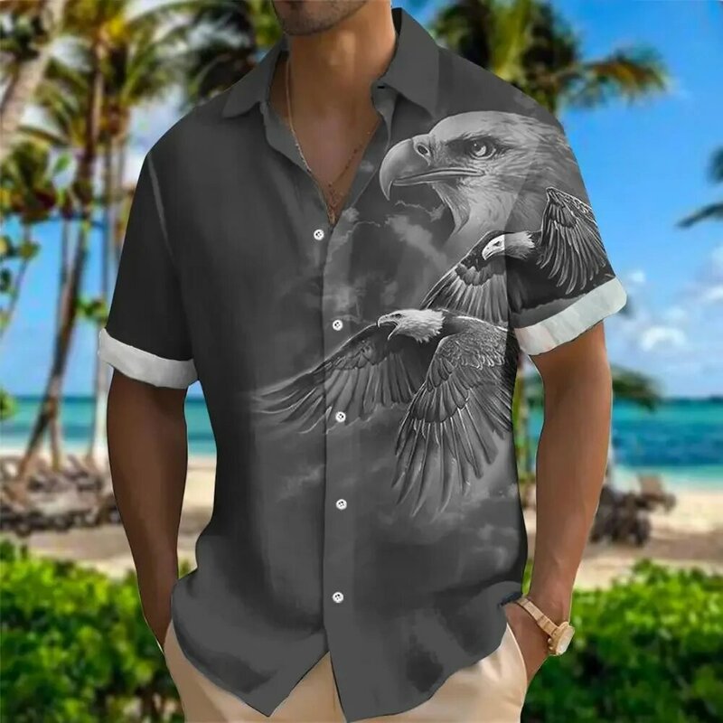 2024 Men's 3D Lion Tiger Bear Eagle Print  Short-Sleeved Shirts For Men's Hawaiian Shirts