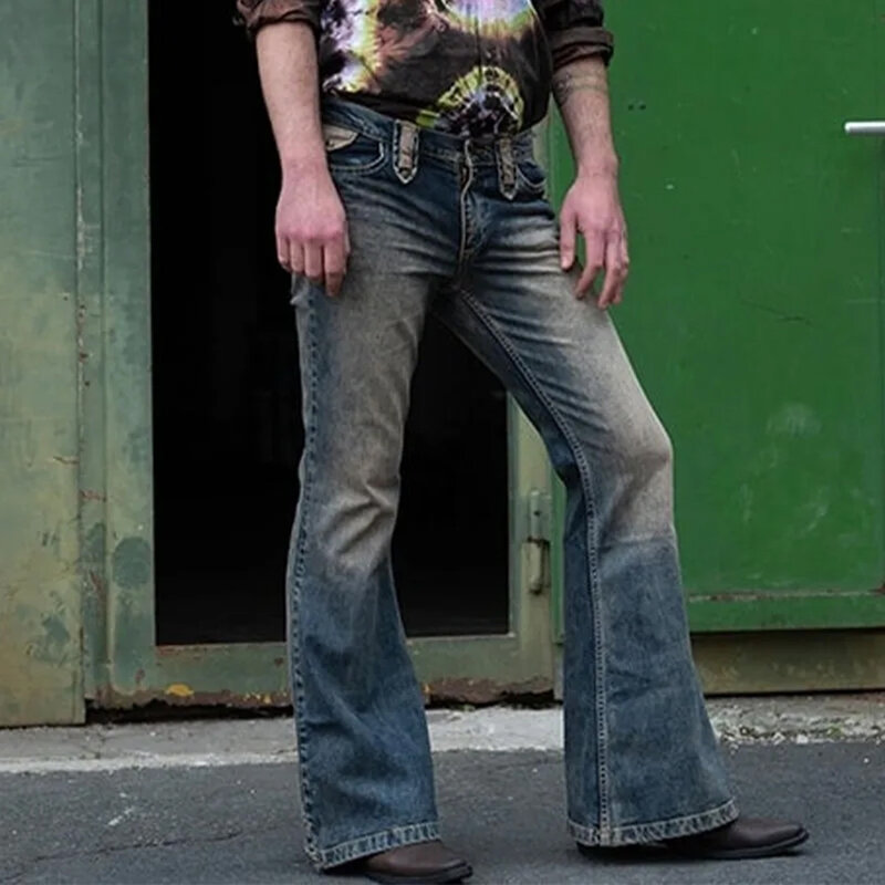 Pantalones vaqueros rectos con botones para hombre, ropa de calle Vintage, ampliamente aplicable