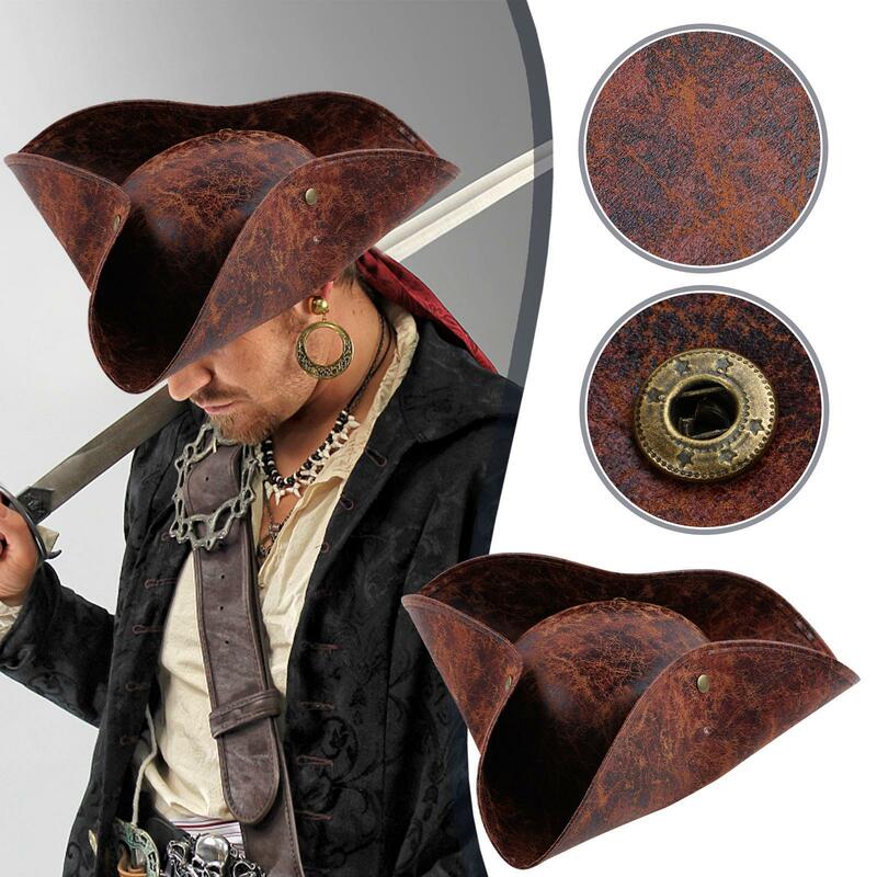 Пиратская шляпа из искусственной кожи, Шляпа капитана, коричневая шляпа для взрослых мужчин и женщин, аксессуары для косплея, изысканный реквизит для фотосъемки