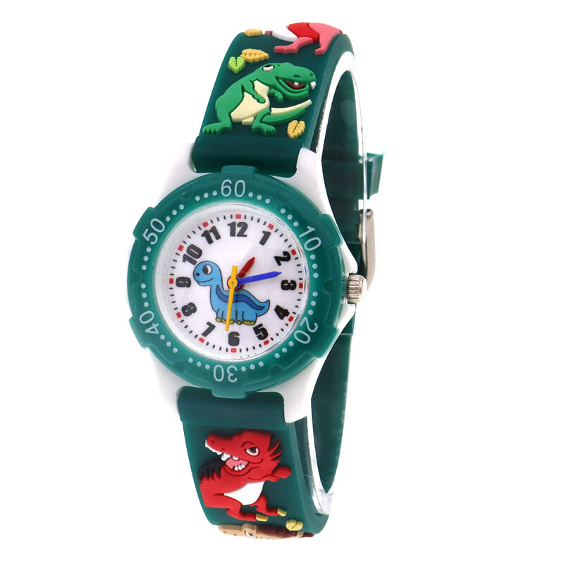 นาฬิกาเด็กหญิงเด็กชายลายการ์ตูนสำหรับเด็กนาฬิกาควอตซ์ Jam Tangan Digital ของเด็กผู้ชายนาฬิกาข้อมือไดโนเสาร์สายซิลิโคนสำหรับเด็ก