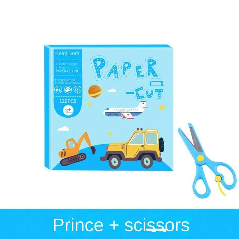 Princess Paper Cutting Art Toys com tesoura para crianças, aprendendo a cognição, livro de corte de papel artesanal, DIY Craft Animal, 120pcs por conjunto