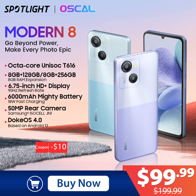Oscal Moderne 8 Smartphone 6.75Inch Display 90Hz 128Gb/256Gb 50mp Achteruitrijcamera Mobiele Telefoon 6000Mah Batterij 18W Snel Opladen Gps