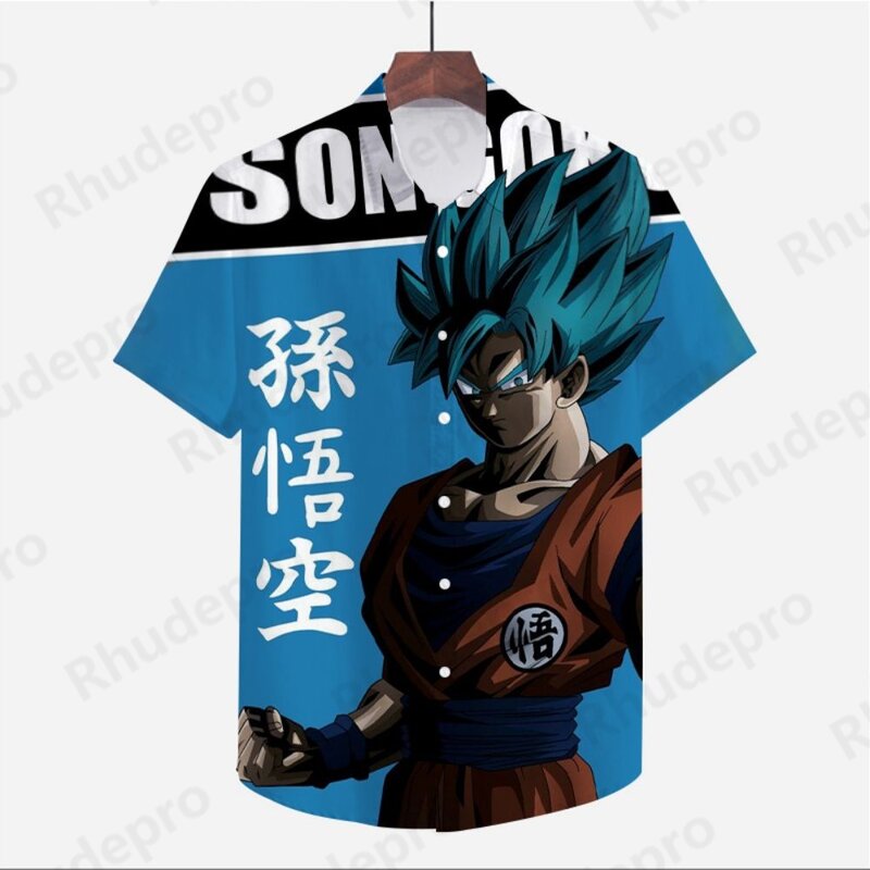 Oversized 2024 Men's Clothes Shirt Vegeta Dragon Ball Z Harajuku Seaside Trip Cute Summer Fashion Super Saiya Short Sleeve Anime