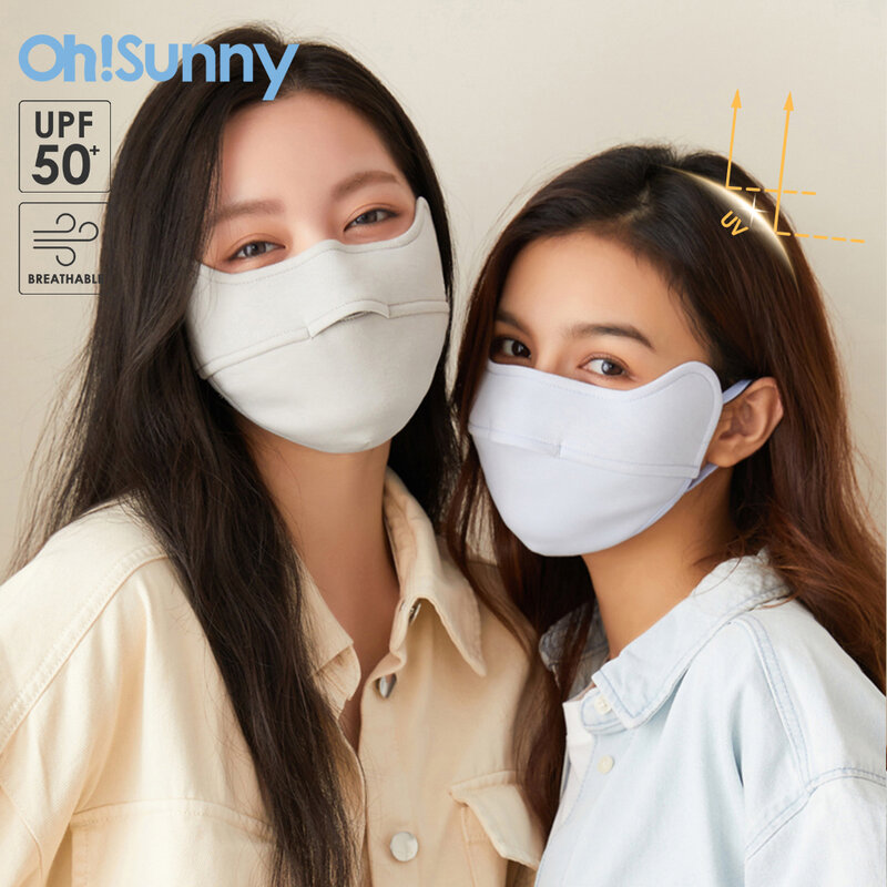 OhSunny-Máscara Facial Respirável para Mulheres, Capa Facial à Prova de Vento, Cor Sólida, Design 3D, Nariz de Abertura, Balaclava Quente, Inverno, Novo, UPF50 +