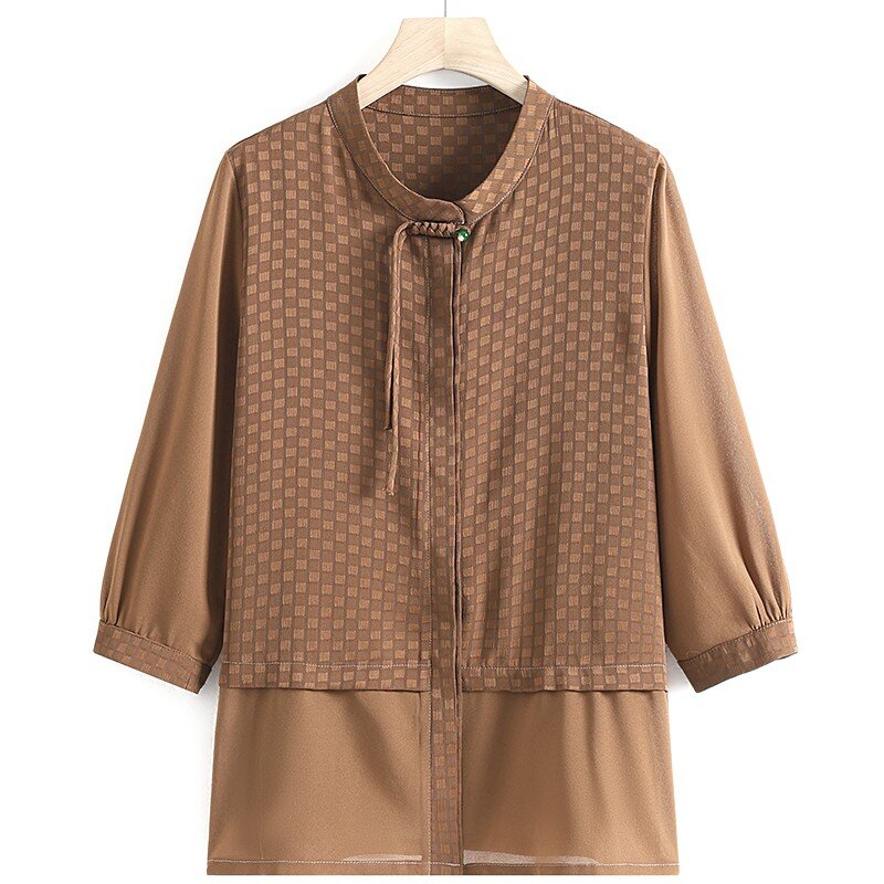 Рубашка женская в клетку, Повседневная Свободная блузка в винтажном стиле, элегантный шикарный деловой топ с полурукавами, пуговицами и V-образным вырезом, на лето