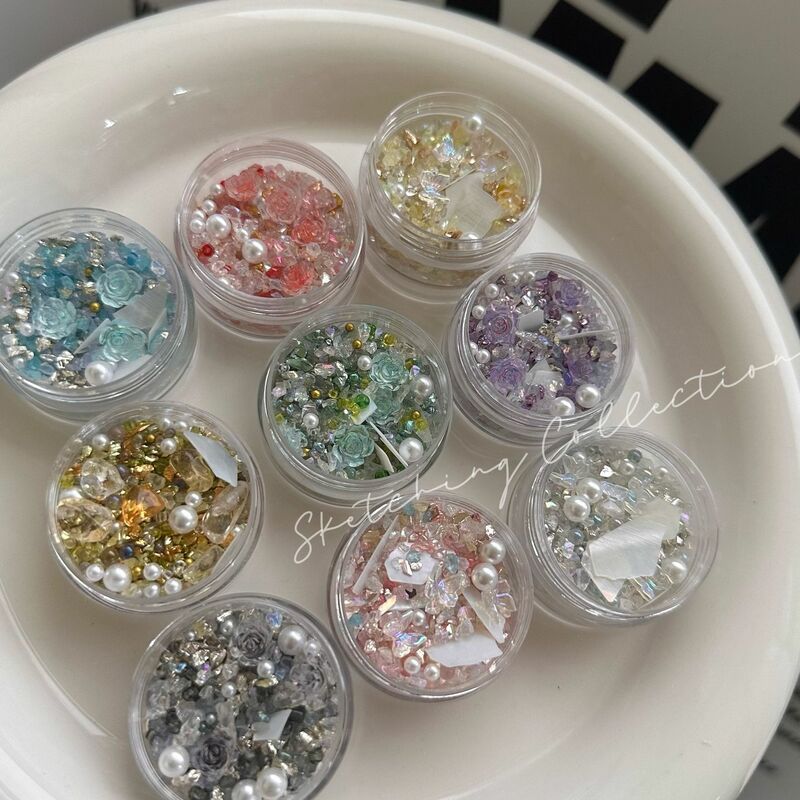 Manicure DIY Nail Art Decoration Set Rhinestones Shattered Pieces Natural Stone Beadsn Mixed Materials Decoration Crystal Stones