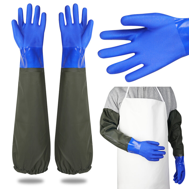 Heavy Duty Cotton Lining Protect Skin Long Arm Rubber Gloves Chemical Resistant Waterproof Large Garden Durable Excellent Grip