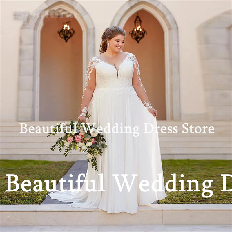 New Beach Boho Wedding Dress For Women V-Neck Lace Appliques A-Line Chiffon Floor-Length Vestidos de novia 2024 Bridal Gown