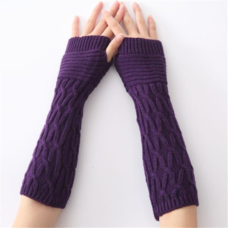 Luvas de meio dedo tricotadas para mulheres, luvas para meninas, lã macia quente, inverno
