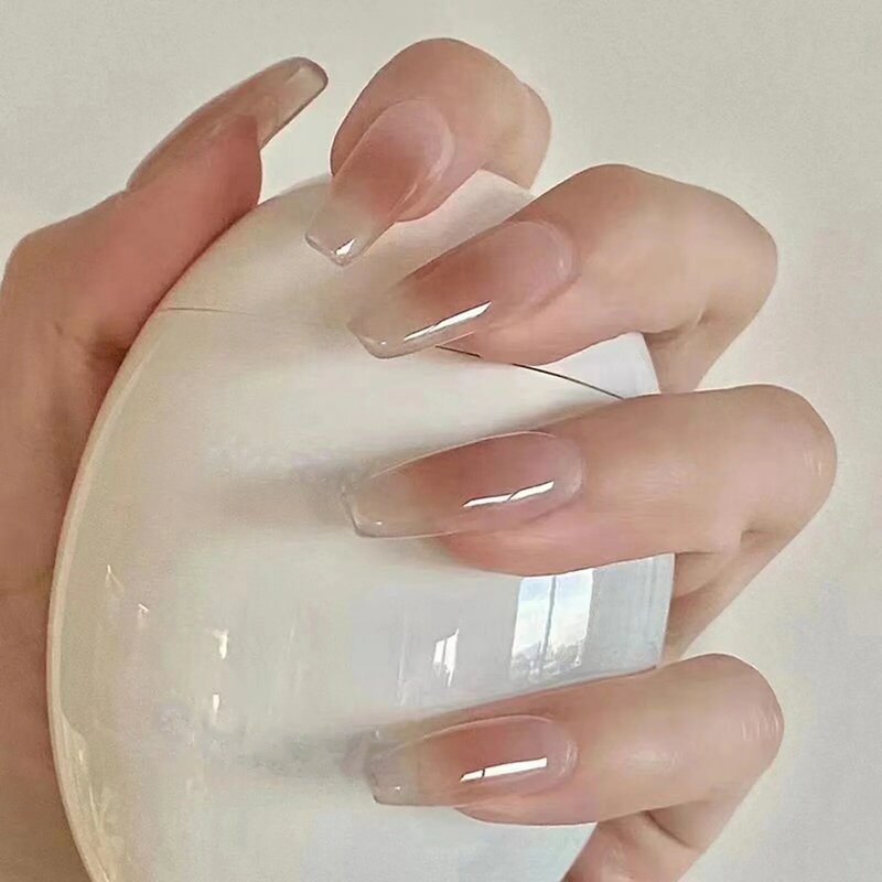 Элегантные Глянцевые накладные ногти нежного цвета съемные искусственные ногти из смолы для салонного специалиста и наивных женщин