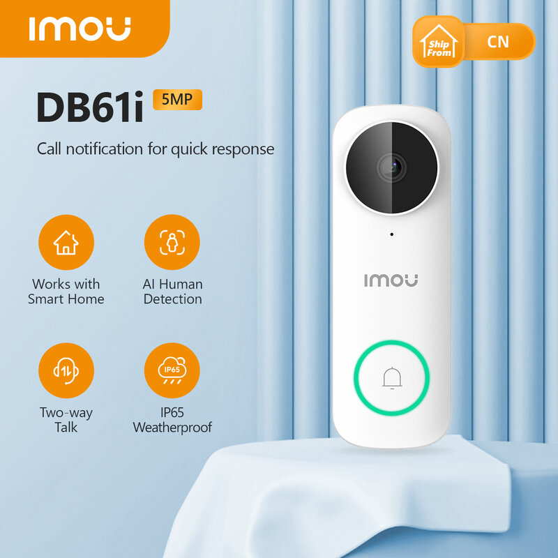 Imou Video Deurbel Db61i 2K 5G Smart Home Bedrade Videobeveiliging Nachtzicht Ip65 Weerbestendige Deurbelcamera