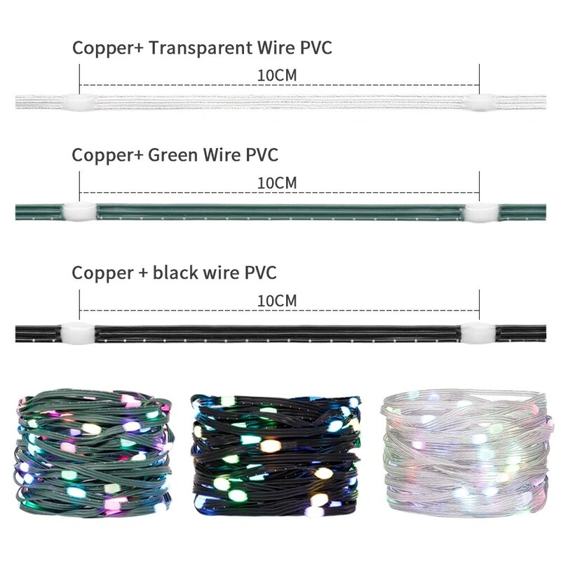 Dc 5V Ws2812b Adresseerbare Led String Transparant Groen Zwart Ws2812 3pin Wire Rgb Strip Kerstverlichting Waterdicht Decor