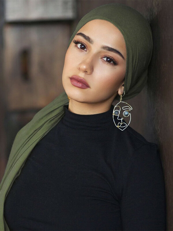180X80cm Plain Cotton Jersey Hijab Scarf Muslim Shawl Solid Color Stretchy Soft Turban Head Wraps For Women Headscarf Scarves