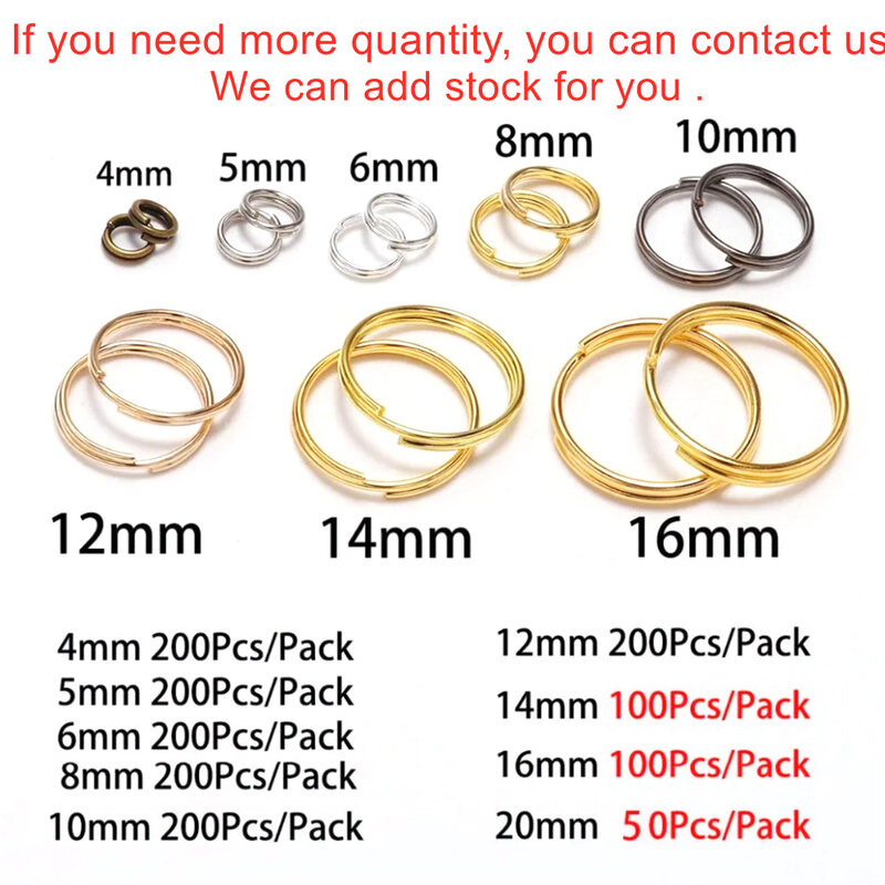 20-200 pièces/sac 4-25mm anneaux de saut ouverts doubles boucles anneaux fendus connecteurs pour bricolage bijoux fabrication résultats accessoires fournitures