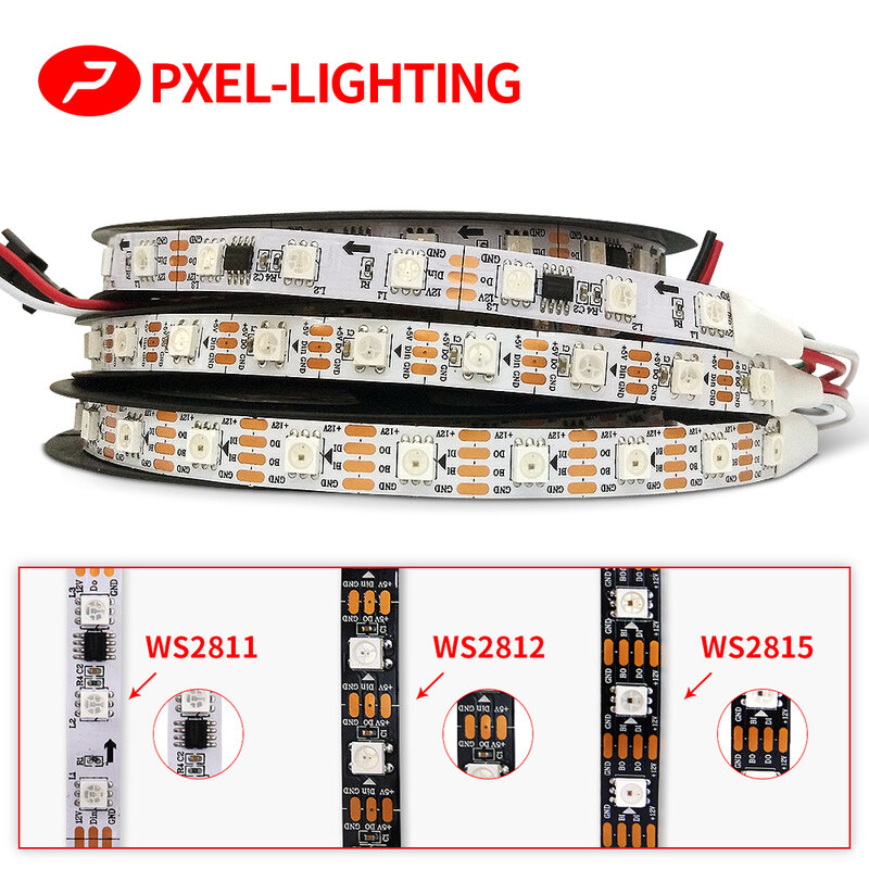 Tira de luces LED direccionable a todo color, señal de neón, píxeles inteligentes, RGB, DC5V, DC12V, WS2815, WS2812B, WS2813, WS2811, 5050