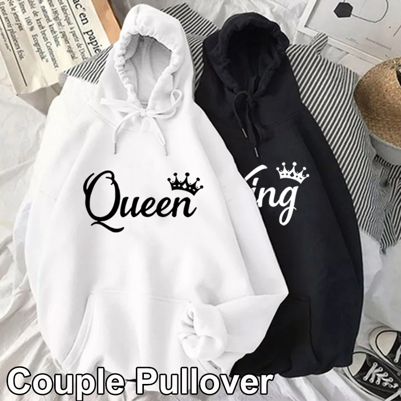 Sudadera con capucha de manga larga para hombre y mujer, ropa de calle informal con estampado de rey y reina, Unisex