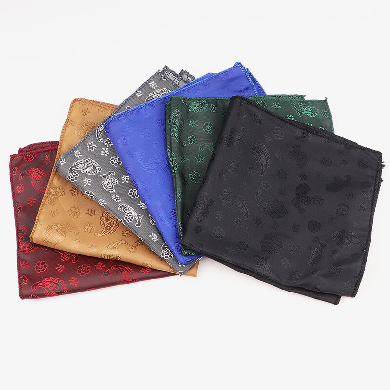 Men's Casual Polyester Paisley Hanky Pocket Square Hankies Blue Hankerchief Business Wedding Party Gift for Man Accessories Gift