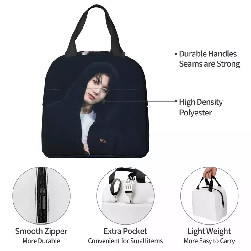 Jungkook-bolsas de almuerzo con aislamiento térmico para mujer, fiambrera con foto de concierto, bolsas de Picnic reutilizables, enfriador térmico, bolso de mano para el trabajo, escuela para niños