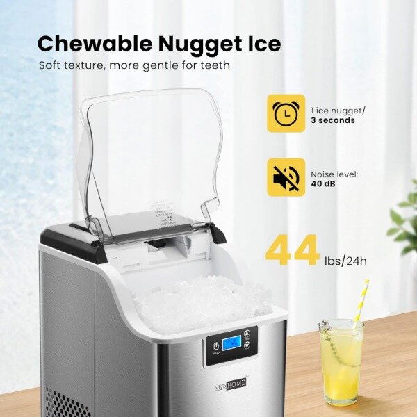 VIVOHOME-máquina de hielo Pebble de encimera, Pebble, portátil, masticable, suave, 44 libras por día