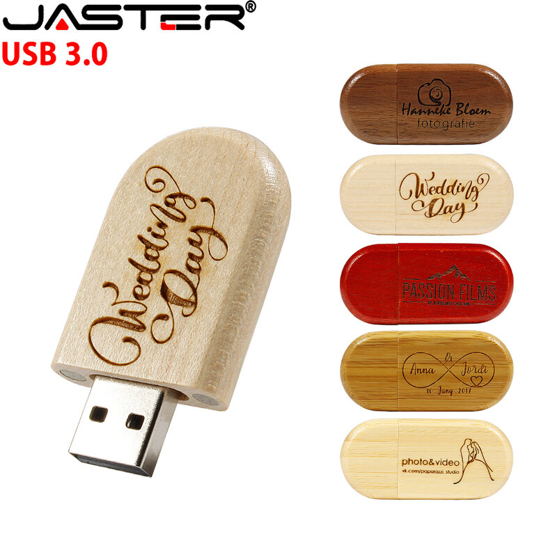 JASTER USB 3.0 wooden Box pen drive Free custom logo USB Flash Drive Bamboo Pendrive Wedding gift Memory stick 128GB 32GB 64GB