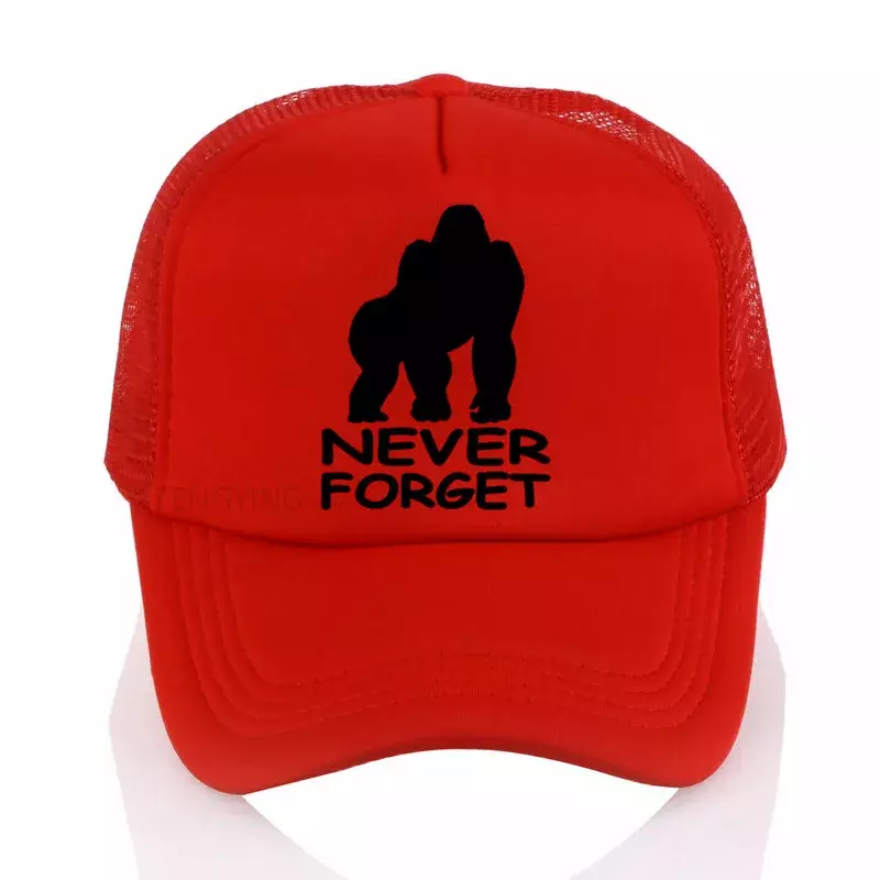 Never Forget gorra de béisbol con estampado de Harambe, gorra de camionero de malla informal de verano, sombrero deportivo ajustable