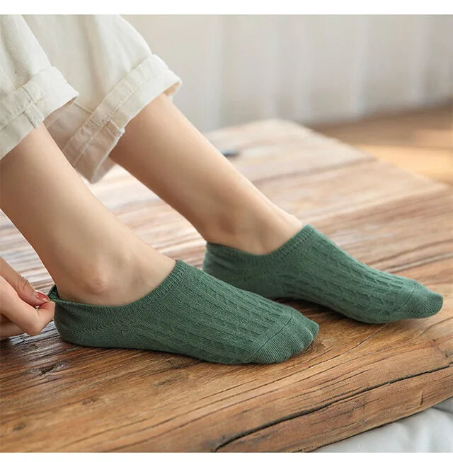 Meias de silicone invisível para mulheres, meias de cor sólida, meias femininas de algodão macio, 35-40 EUR, 5 pares, verão