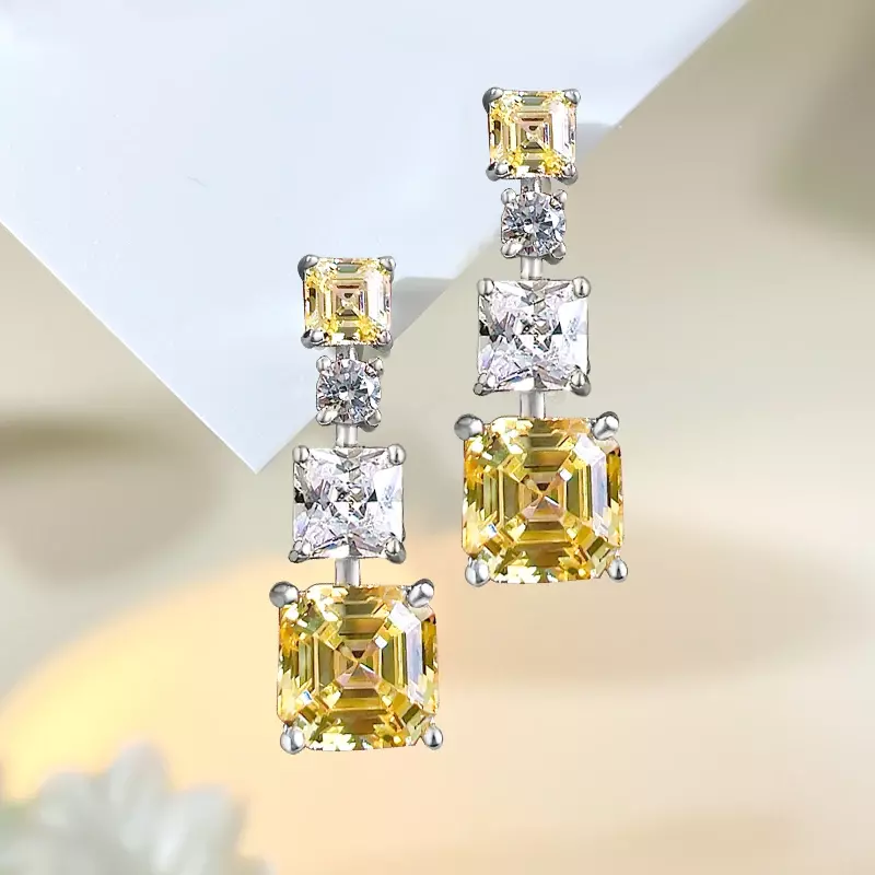 Desejo-brincos versáteis do diamante amarelo, 925 prata esterlina, incrustados com diamantes do carbono alto, temperamento elegante