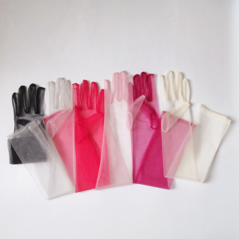 女性用透明日焼け止め手袋,レトロミトン,タッチスクリーン,超薄型,チュール,肘,ロング,ウェディングドレス
