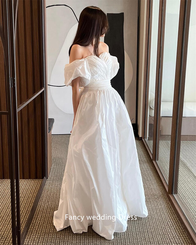 Fancy Modest Simple Wedding Dresses Off Shoulder Sweetheart Belt Korean Bridal Gowns Robe de mariage Formal Party Dress