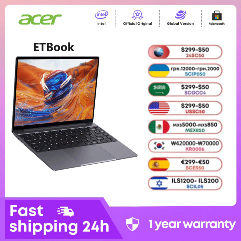 ACER ETBook Gaming Laptop Intel Laptop rdzeń i5-12450H Notebook 16GB RAM 512GB SSD komputer 14 "2K IPS WiFi 6 Windows 11 laptopów