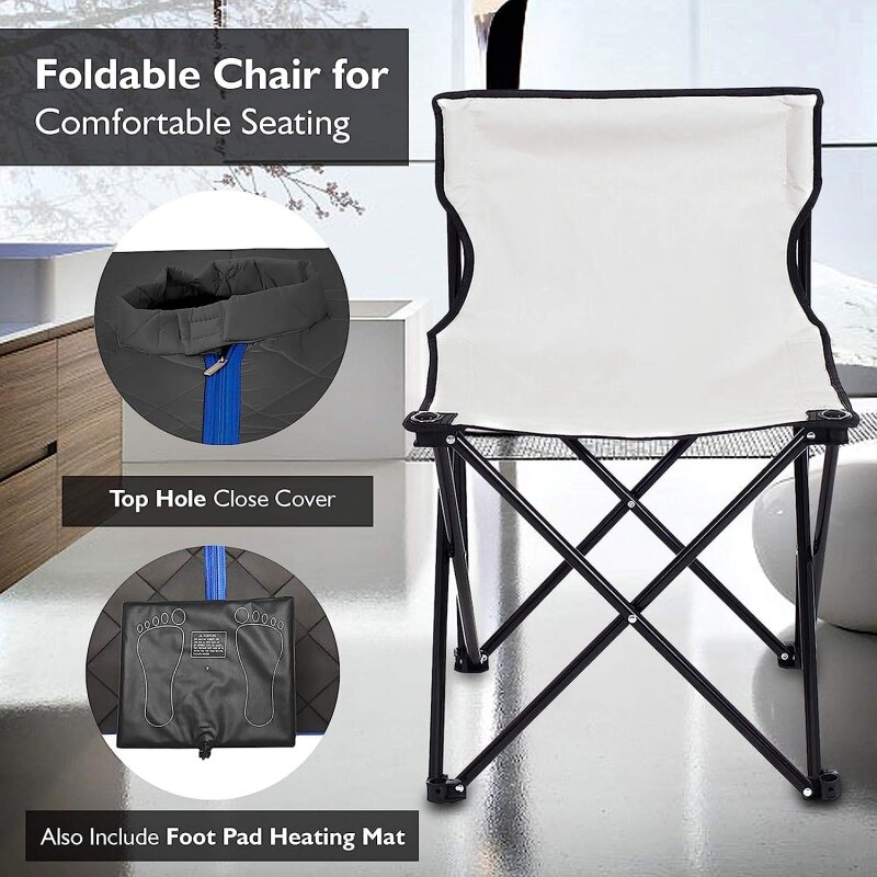 SereneLife-Spa domestique infrarouge portable, sauna une hypothèque avec coussin chauffant pour les pieds et chaise portable, noir