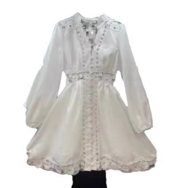 2024 французское элегантное платье с V-образным вырезом, уникальное и превосходное красивое кружевное Ажурное белое платье с вышивкой для женщин, сексуальное платье